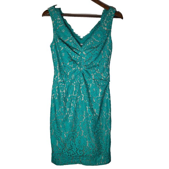 NWOT Eliza J Green Lace Sheath Dress Womens 4 - Picture 1 of 6